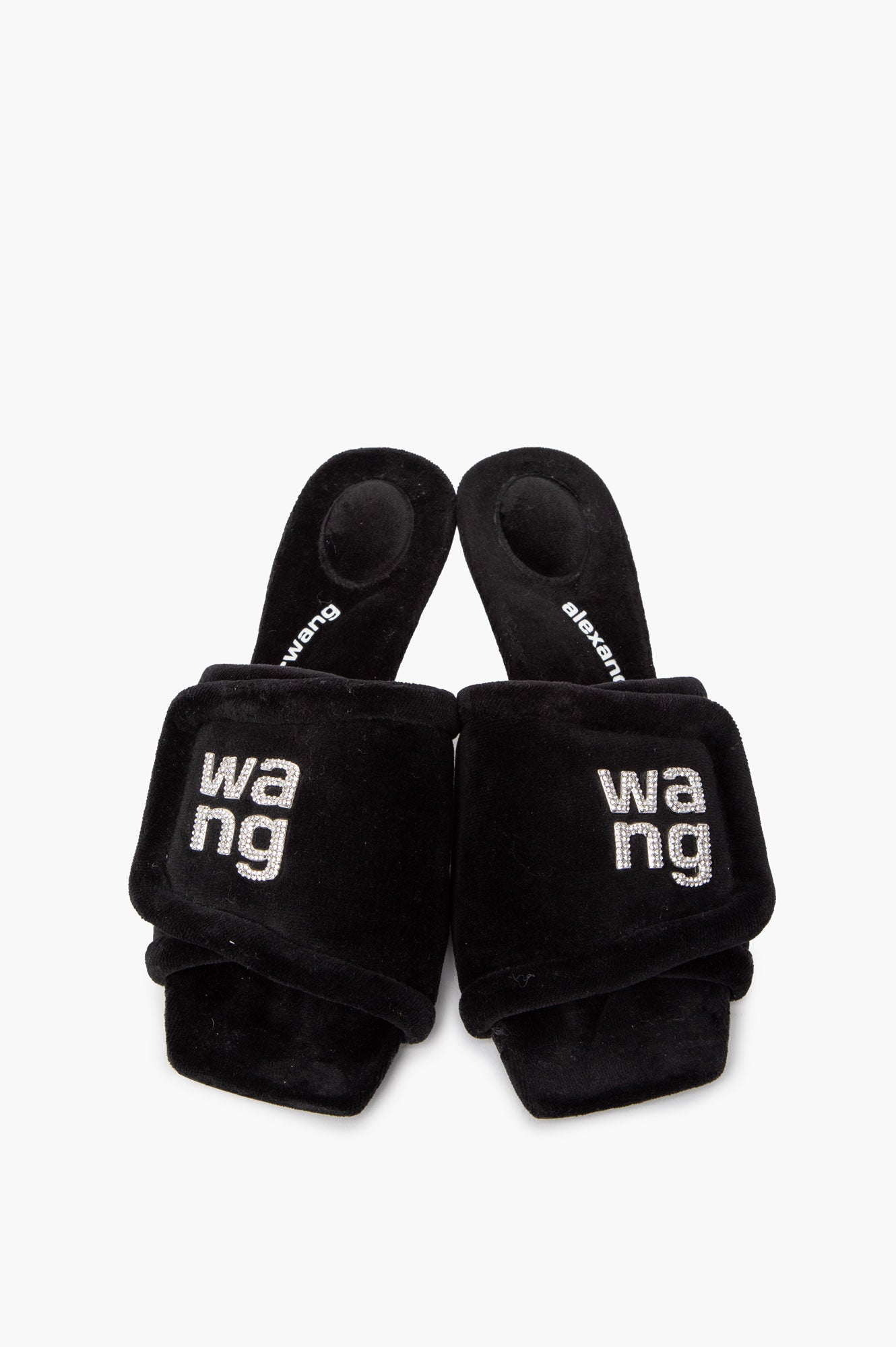 Alexander Wang Black Velour Jessie Padded Logo Slides Size 37