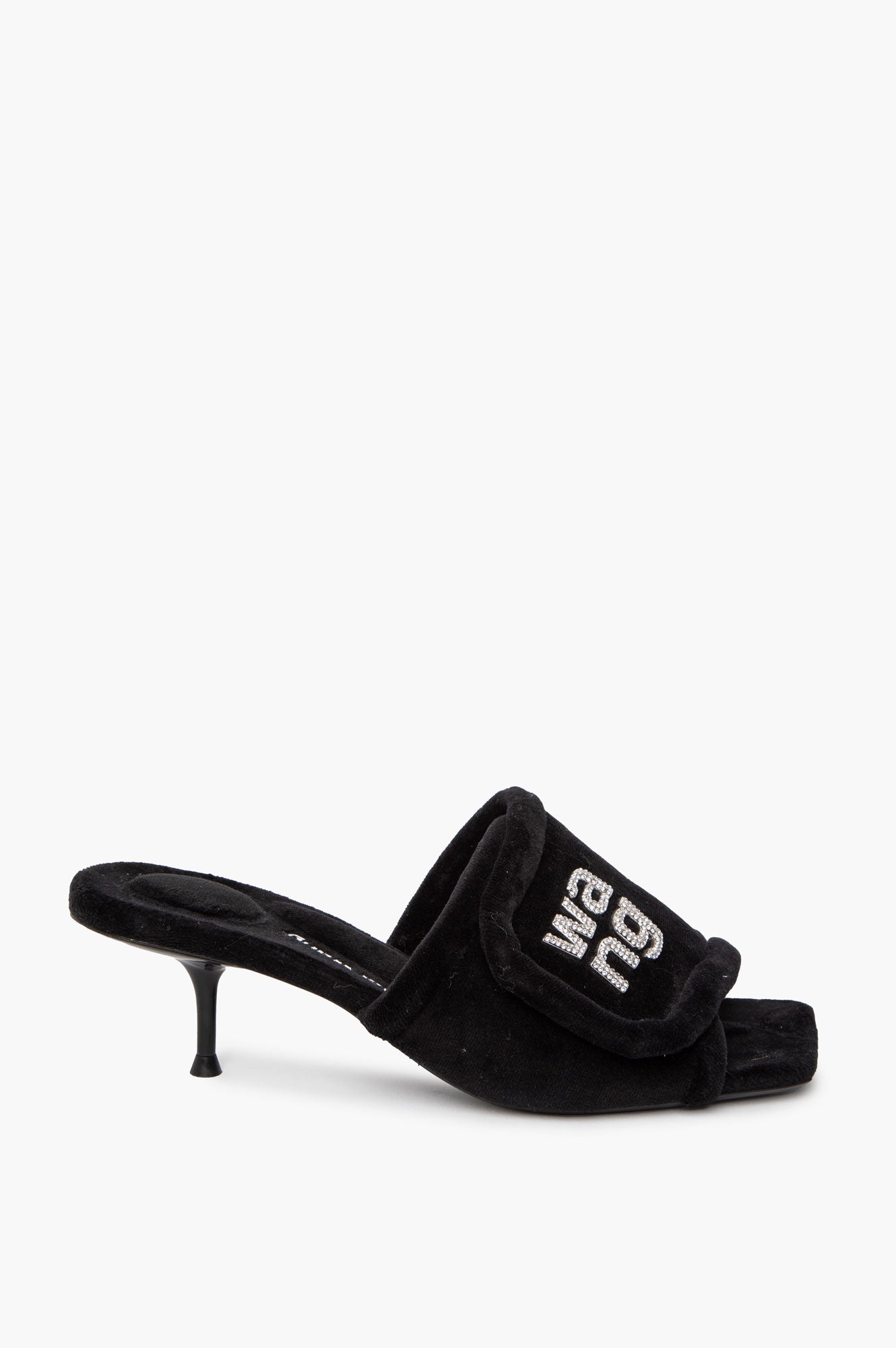 Alexander Wang Black Velour Jessie Padded Logo Slides Size 37