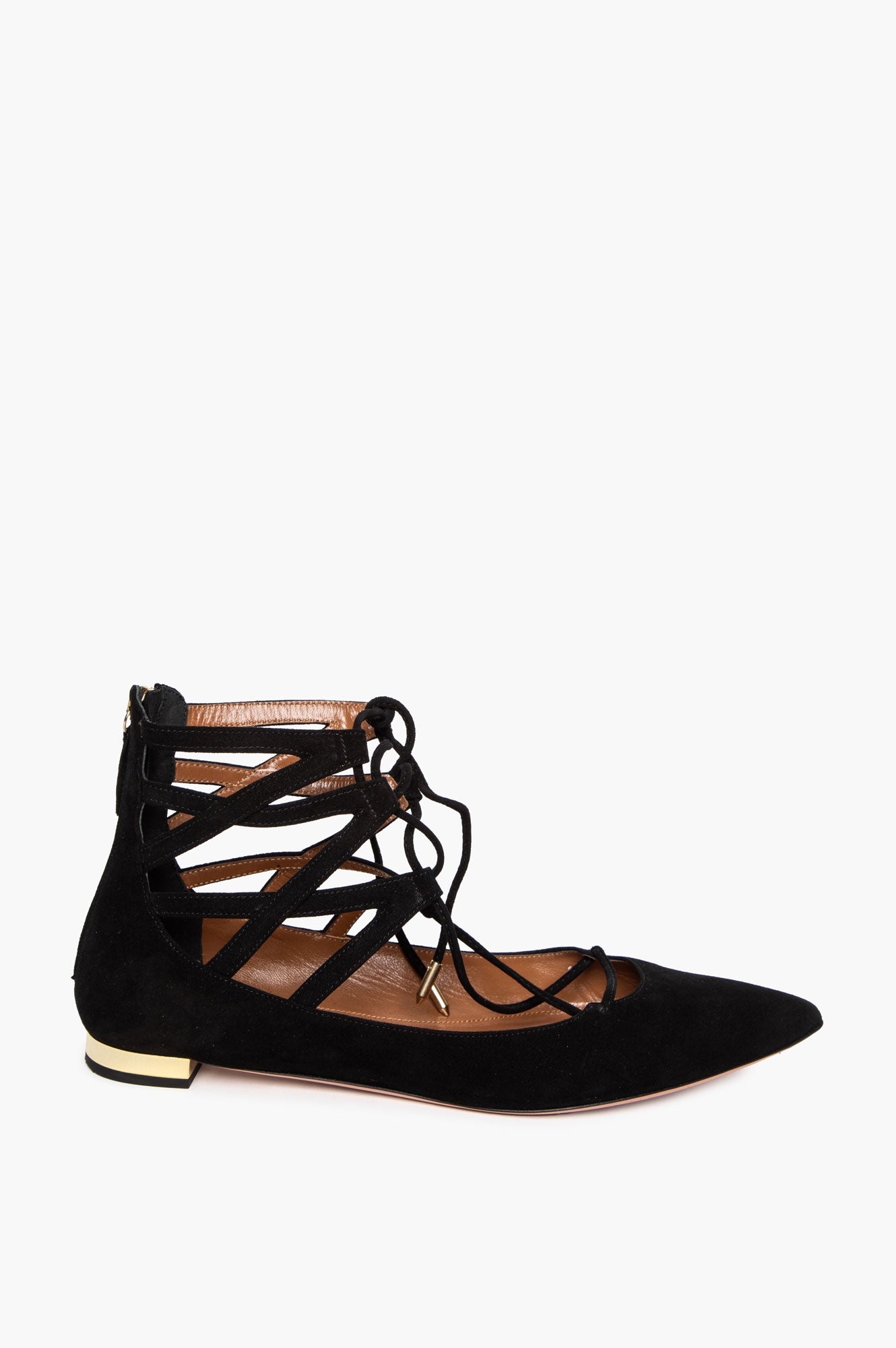 Aquazzura Black Suede Pointed Toe Belgravia Flats Size 38.5