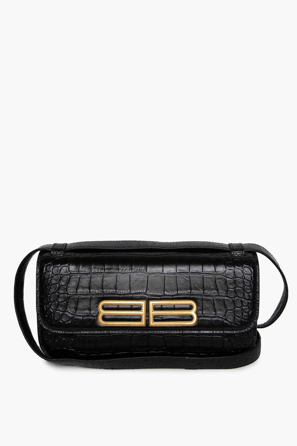 Balenciaga Black Crocodile-Embossed Small Gossip Bag