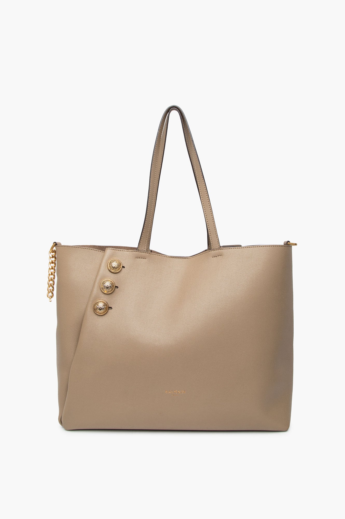 Balmain Embleme Taupe Grained Leather Tote