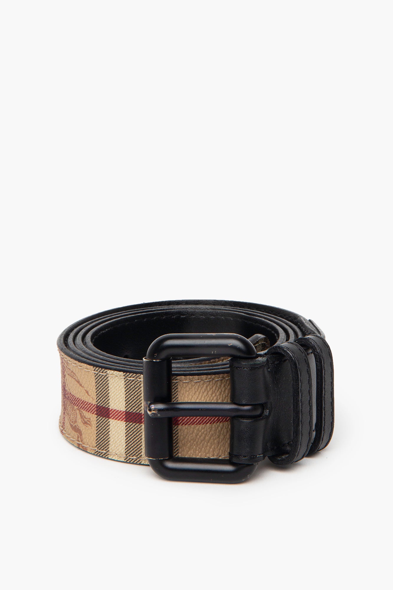 Burberry Black Leather Haymarket Check Belt