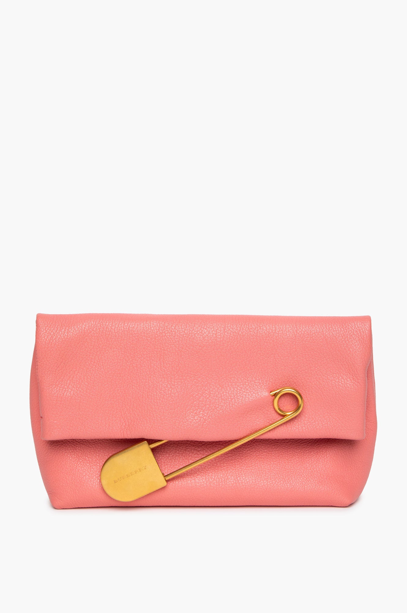 Burberry Coral Pink Leather Pin Clutch