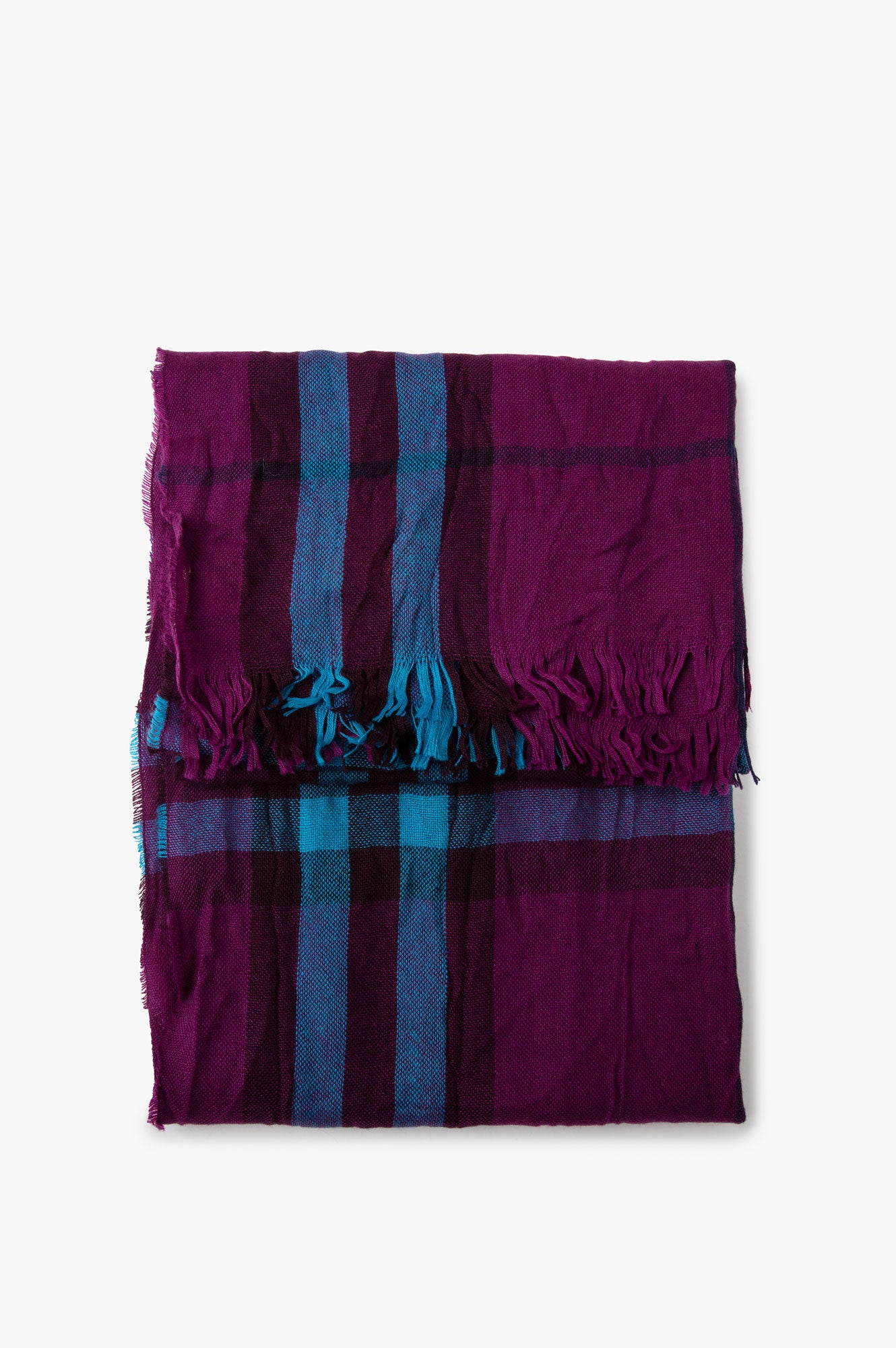 Burberry Purple/Blue Check Merino-Cashmere Gauze Scarf