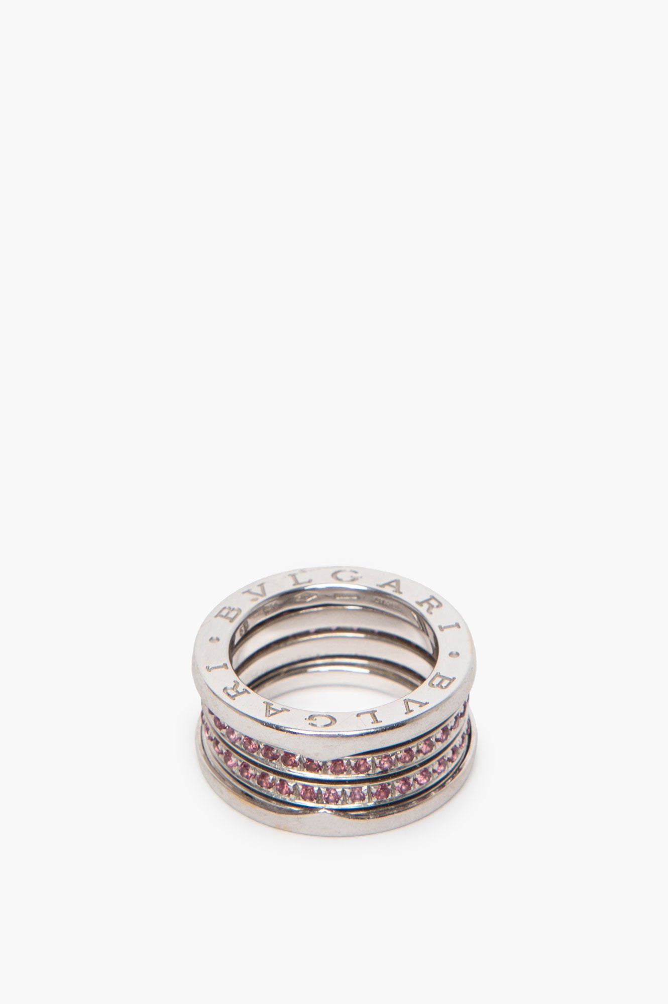 Bvlgari 18k White Gold Pavé Pink Sapphire B.zero1 4-Band Ring