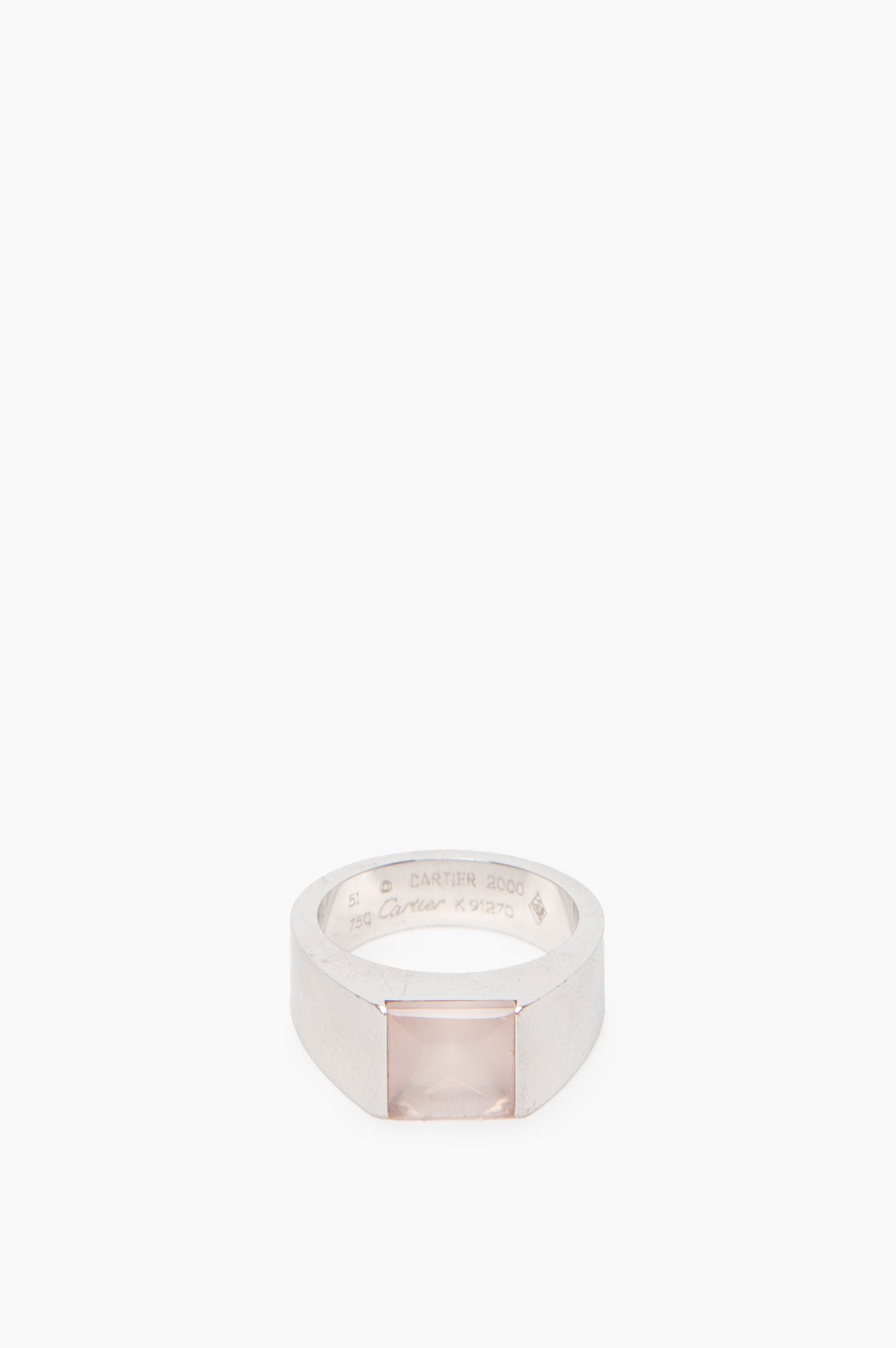 Cartier 18K White Gold Pink Moonstone Tank Ring