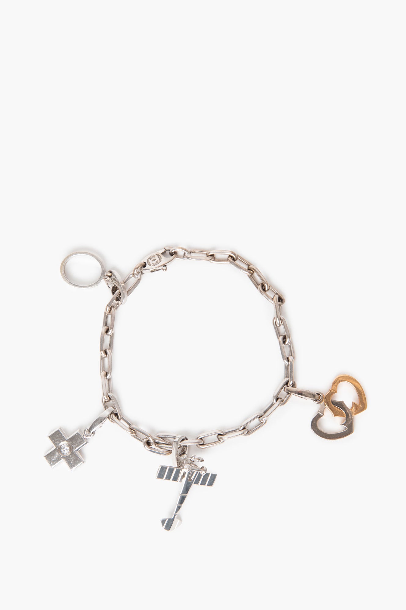 Cartier 18k White Gold Diamond Cross Charm Bracelet