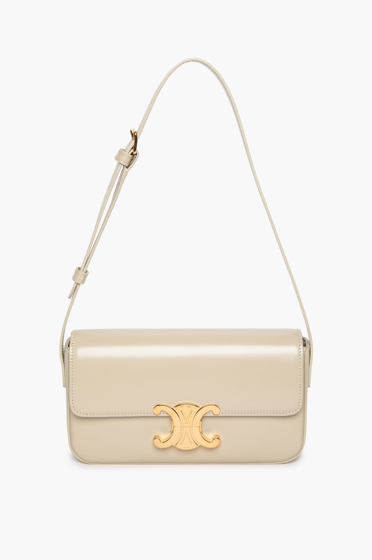 Celine Cream Shiny Calfskin Triomphe Claude 2023 Shoulder Bag