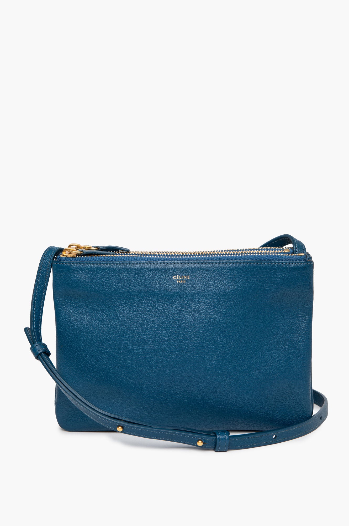 Celine Prussian Blue Leather Small Trio Bag
