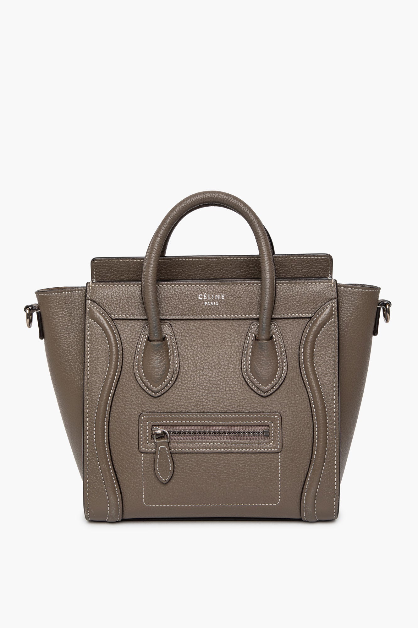 Celine Taupe Leather Contrast Stitch Nano Luggage Tote