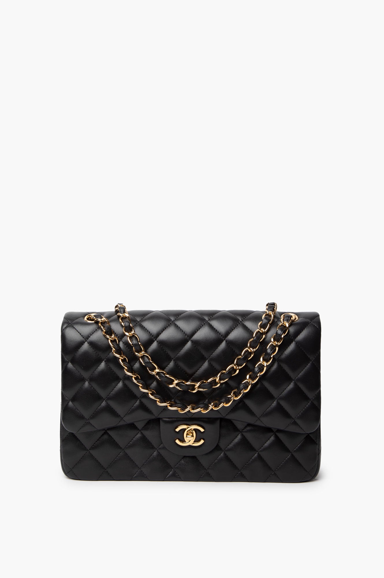 Chanel Black Lambskin Classic Double Flap Jumbo Bag