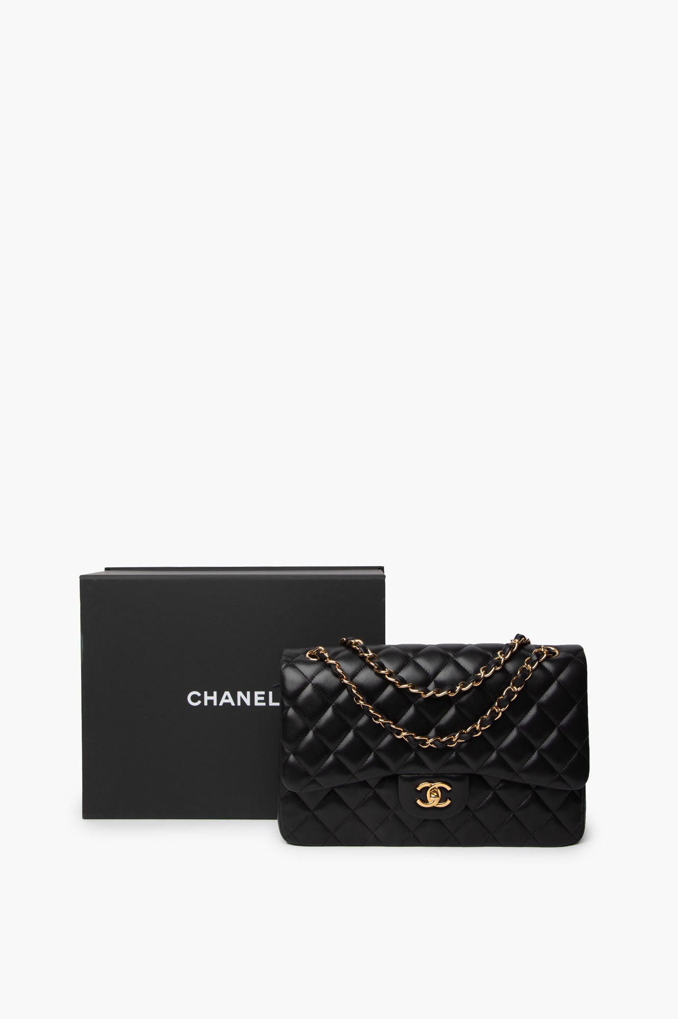 Chanel Black Lambskin Classic Double Flap Jumbo Bag