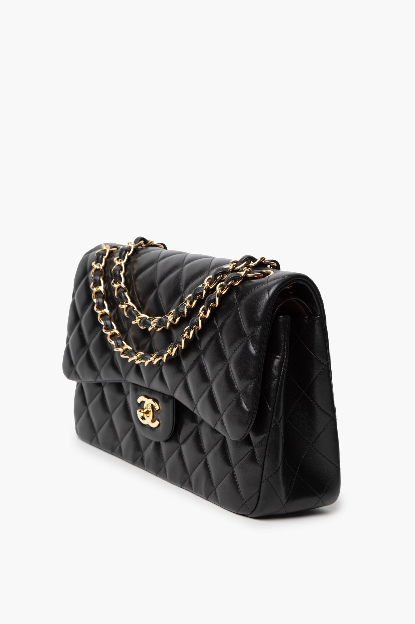 Chanel Black Lambskin Classic Double Flap Jumbo Bag