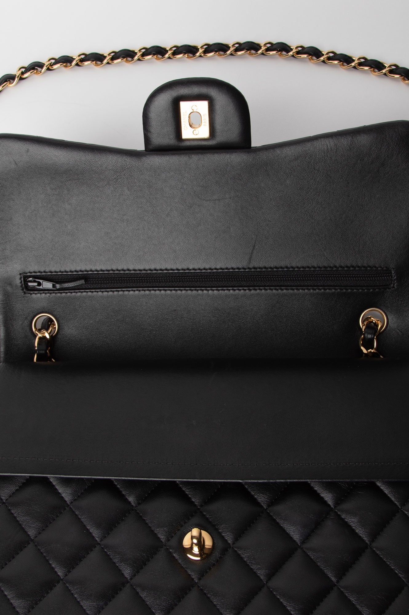 Chanel Black Lambskin Classic Double Flap Jumbo Bag