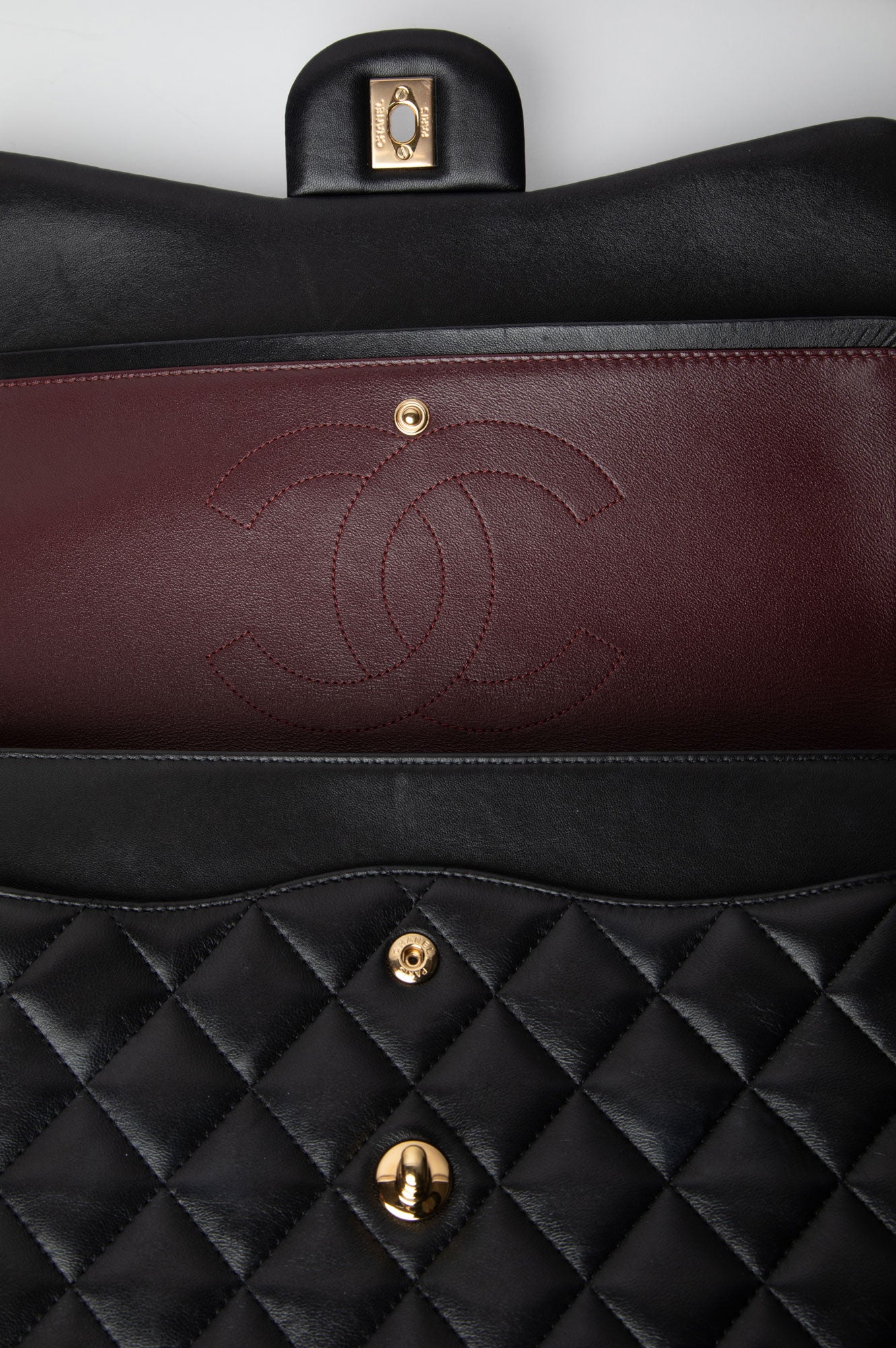 Chanel Black Lambskin Classic Double Flap Jumbo Bag