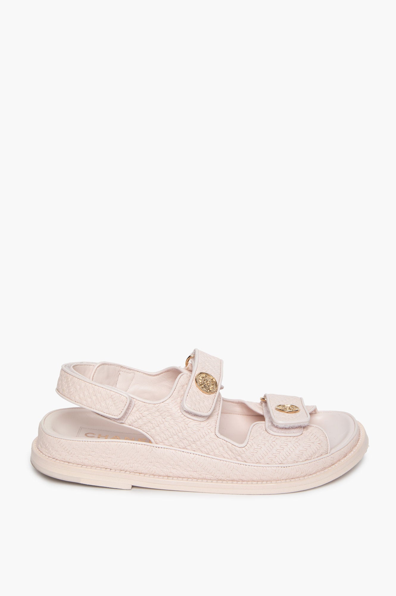 Chanel 2022C Baby Pink Textured Leather Dad Sandals Size 38.5