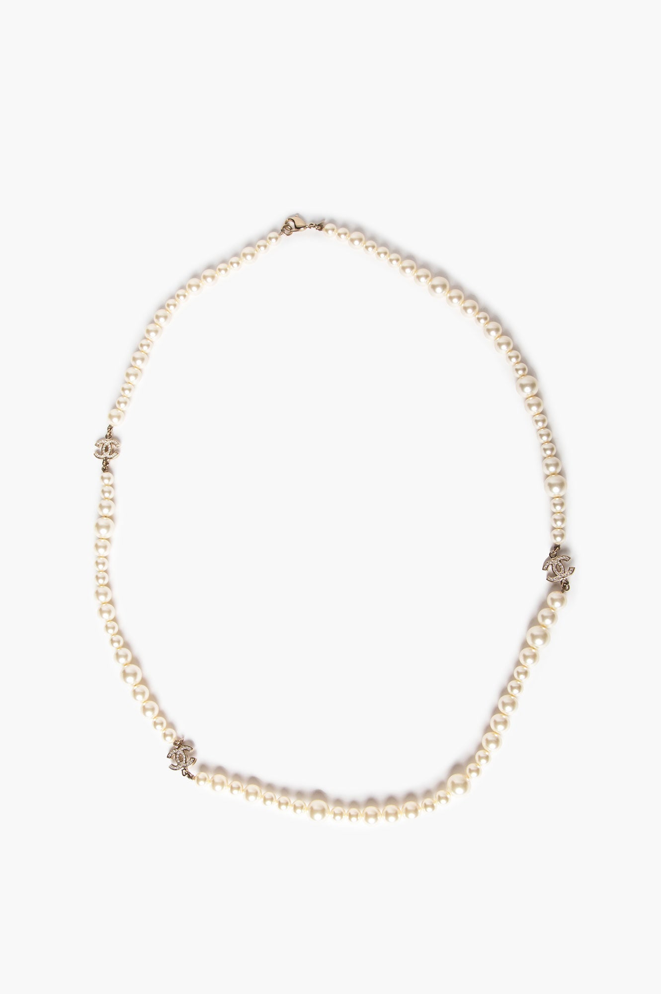 Chanel A12 P Faux Pearl Crystal CC Necklace