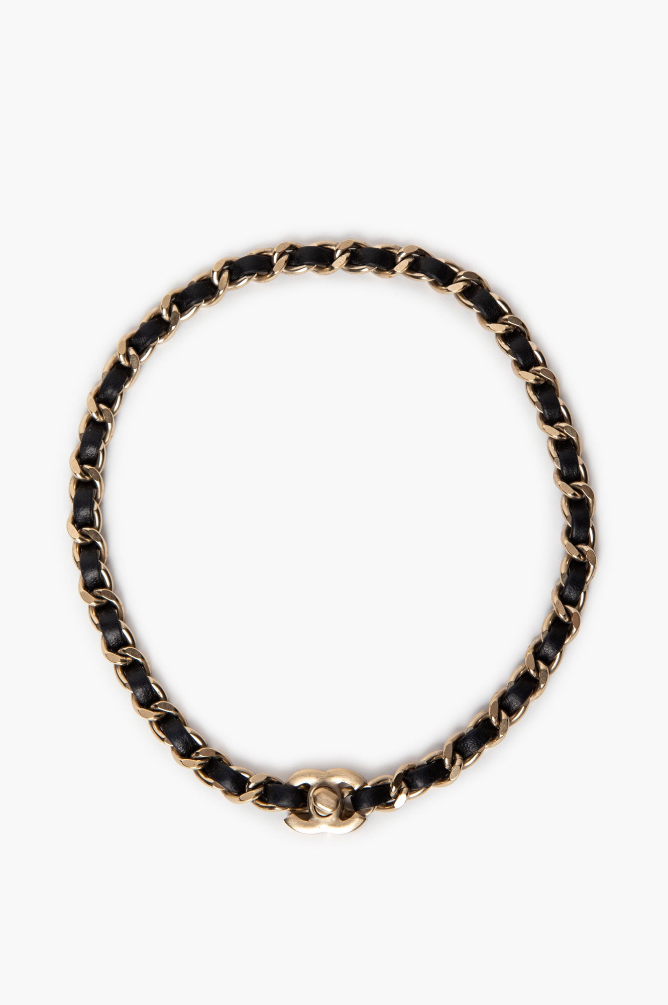 Chanel B13 C Gold Tone CC Turn Lock Leather Chain Choker