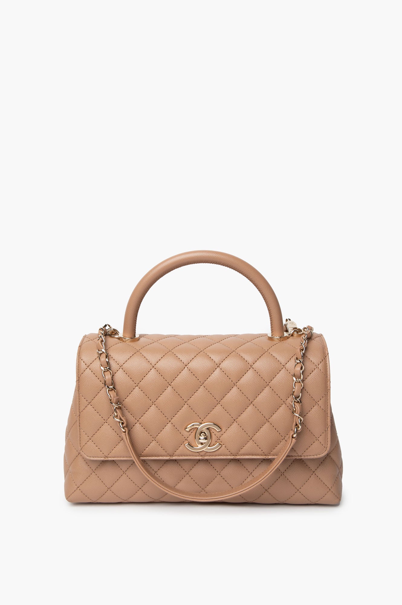 Chanel Beige Quilted Medium Coco Handle Bag