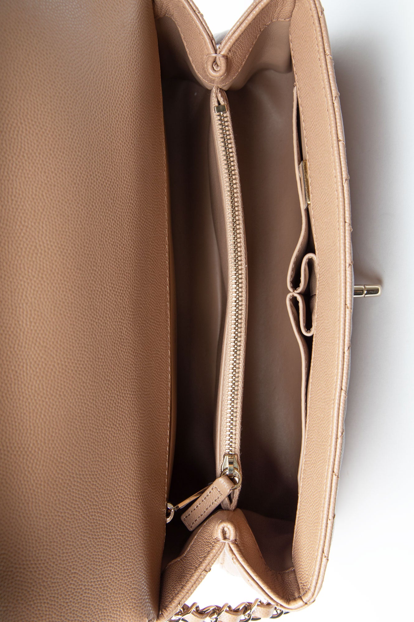 Chanel Beige Quilted Medium Coco Handle Bag