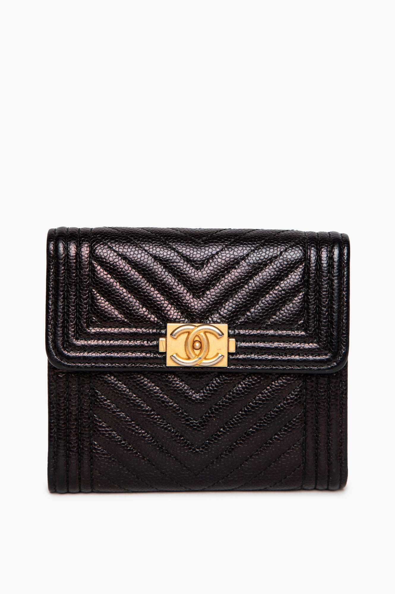Chanel Black Caviar Chevron Boy Wallet