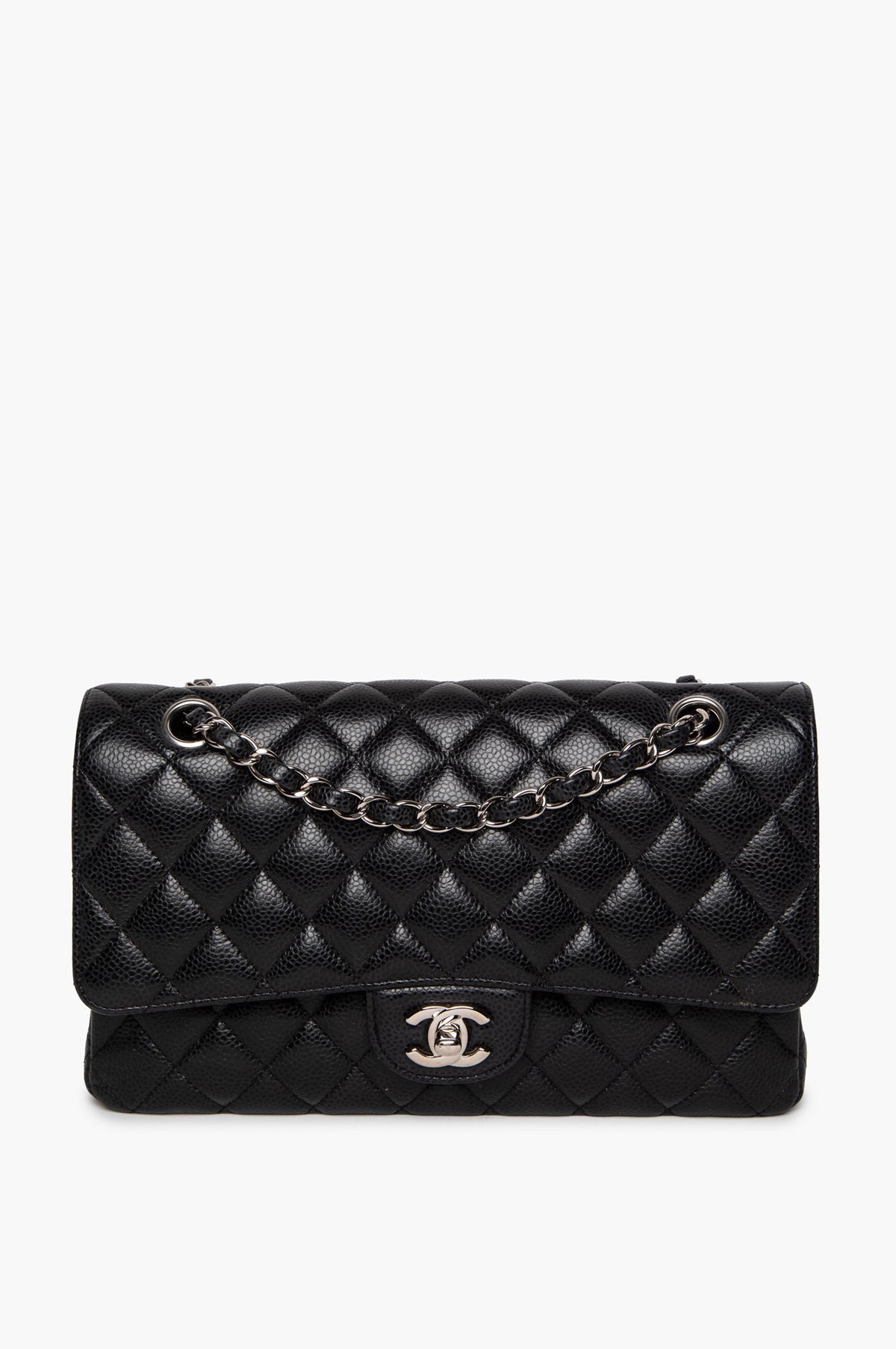 Chanel Black Caviar Silver Hardware Medium Classic Flap Bag