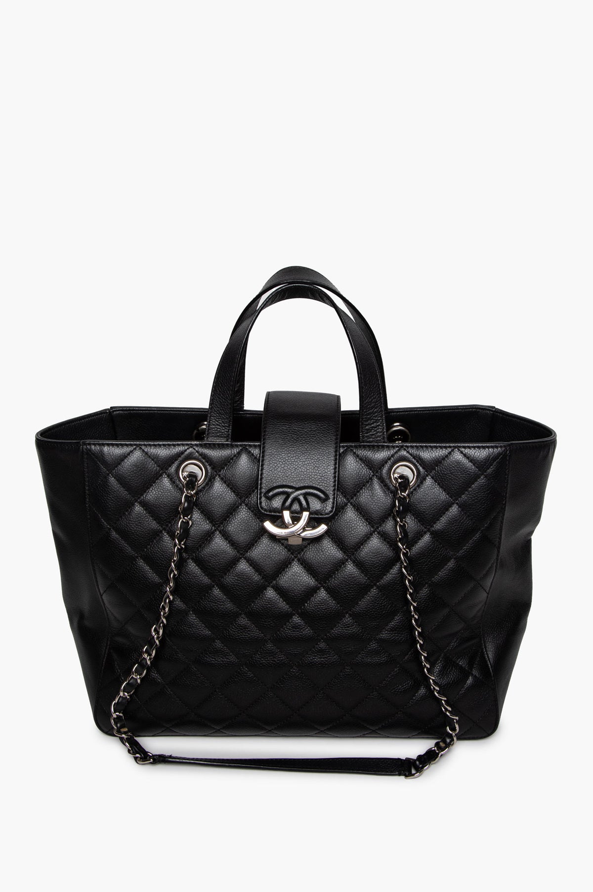 Chanel Black Quilted Caviar Box Shopping Tote