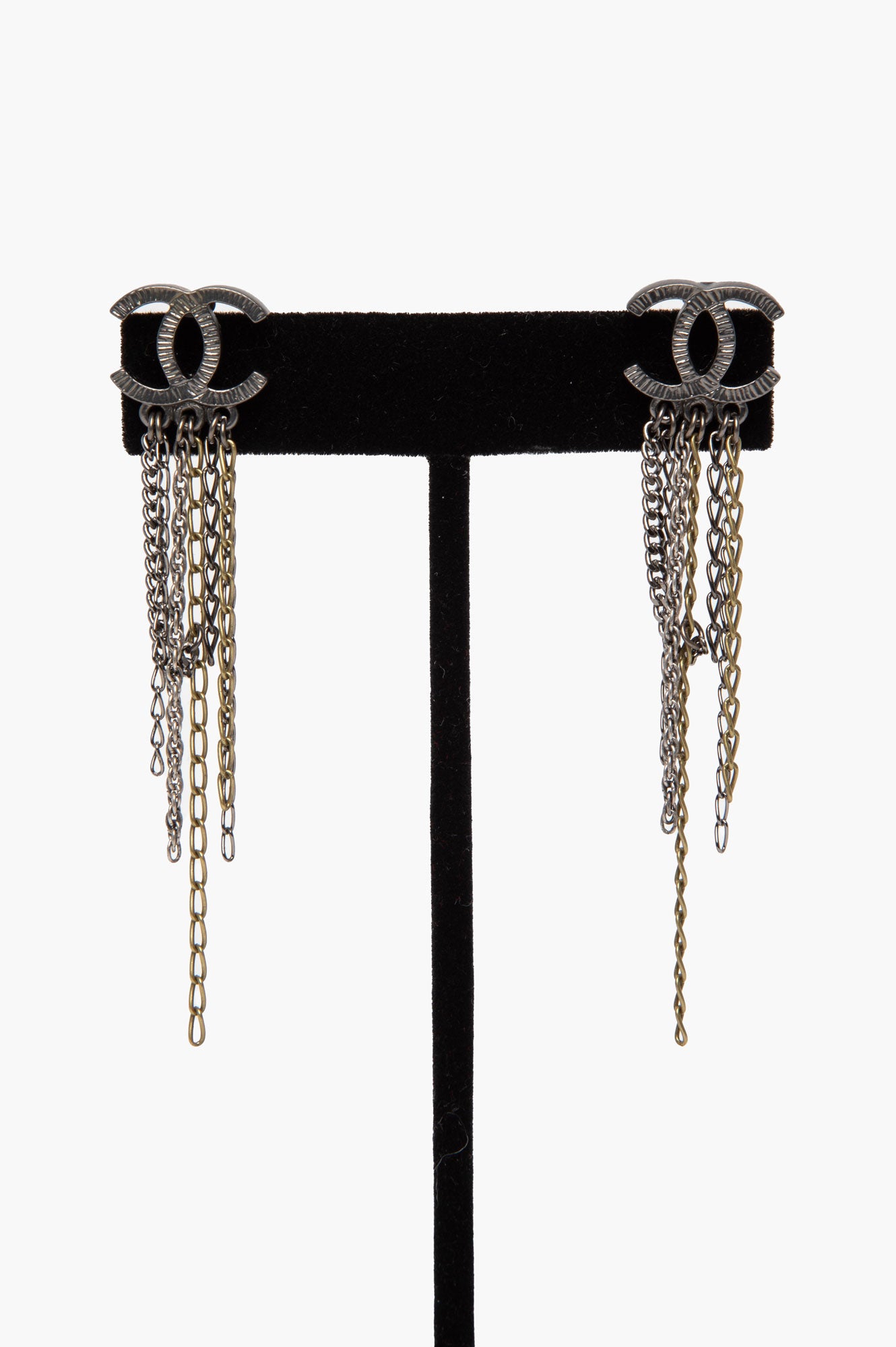 Chanel CC Multi Chain Tassel Drop Earrings