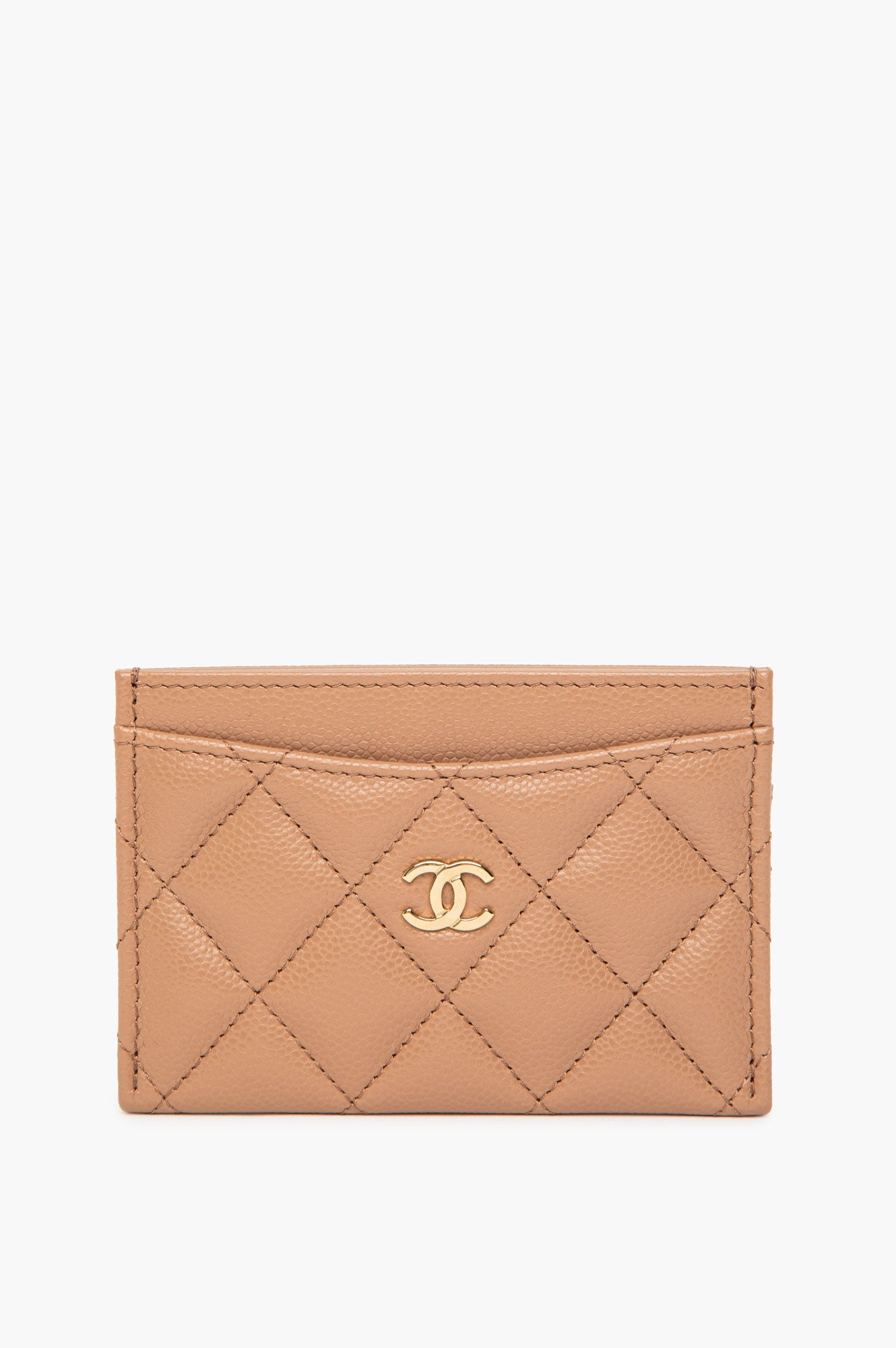 Chanel Dark Beige Quilted Caviar Cardholder