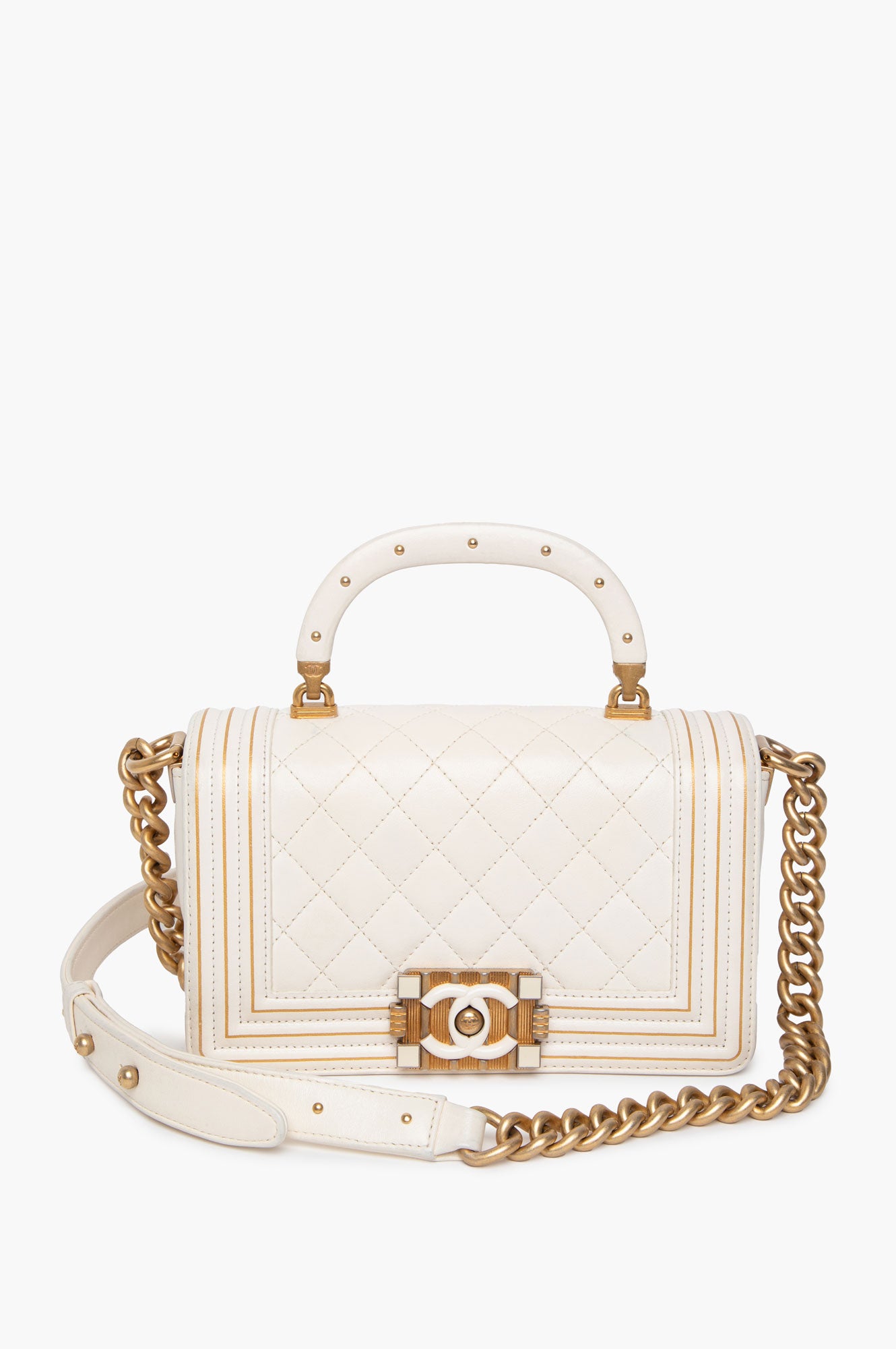 Chanel Le Boy White Smooth Calf Leather Top Handle Bag