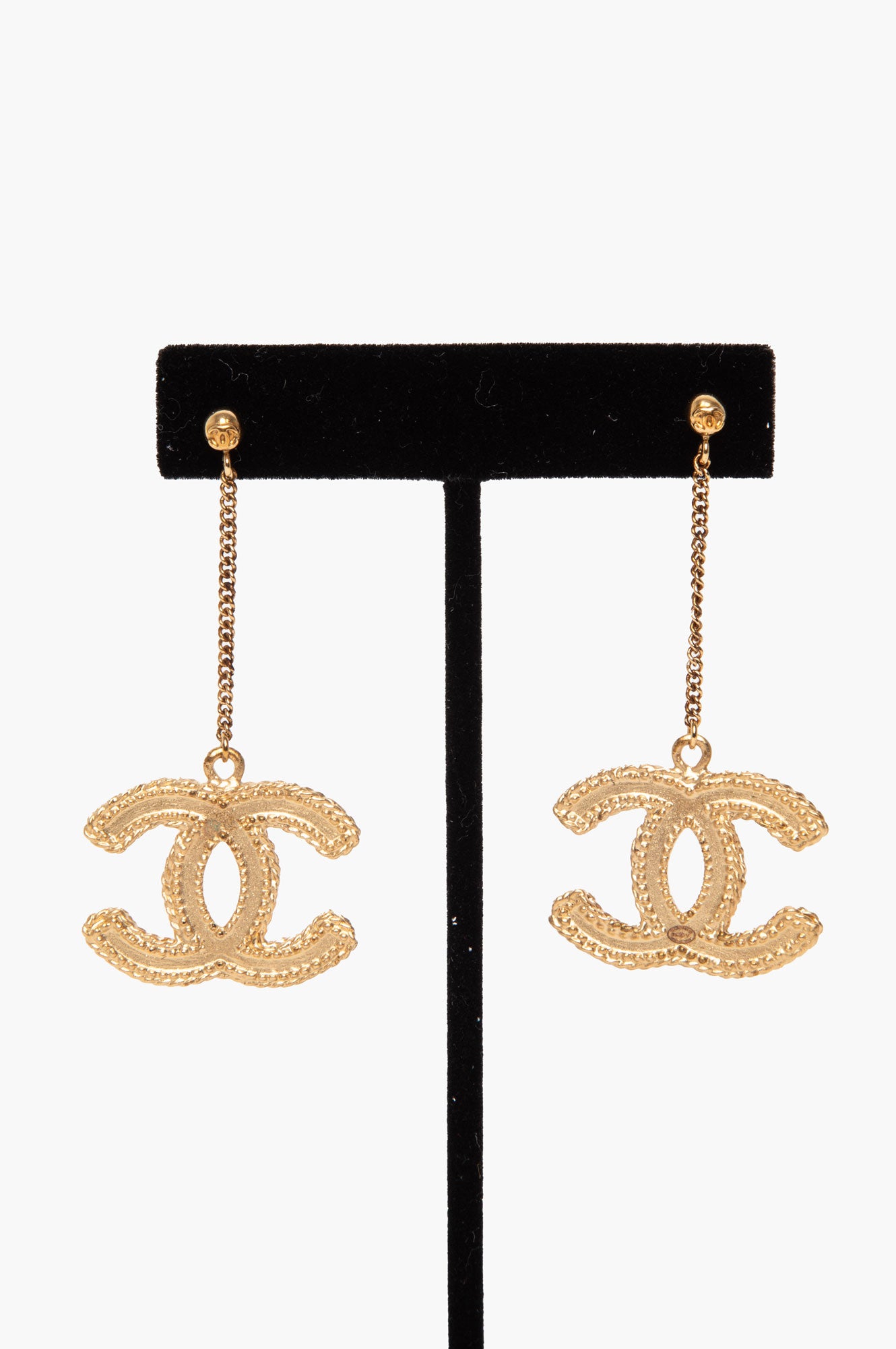 Chanel Matte Gold CC Chain Drop Earrings