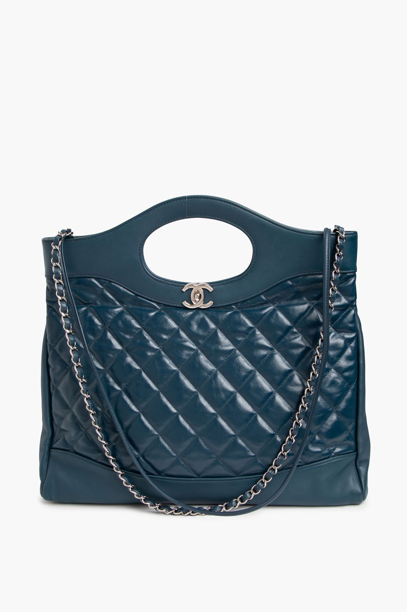 Chanel Navy Quilted Aged Calfskin Large 31 Shopping Tote Bag