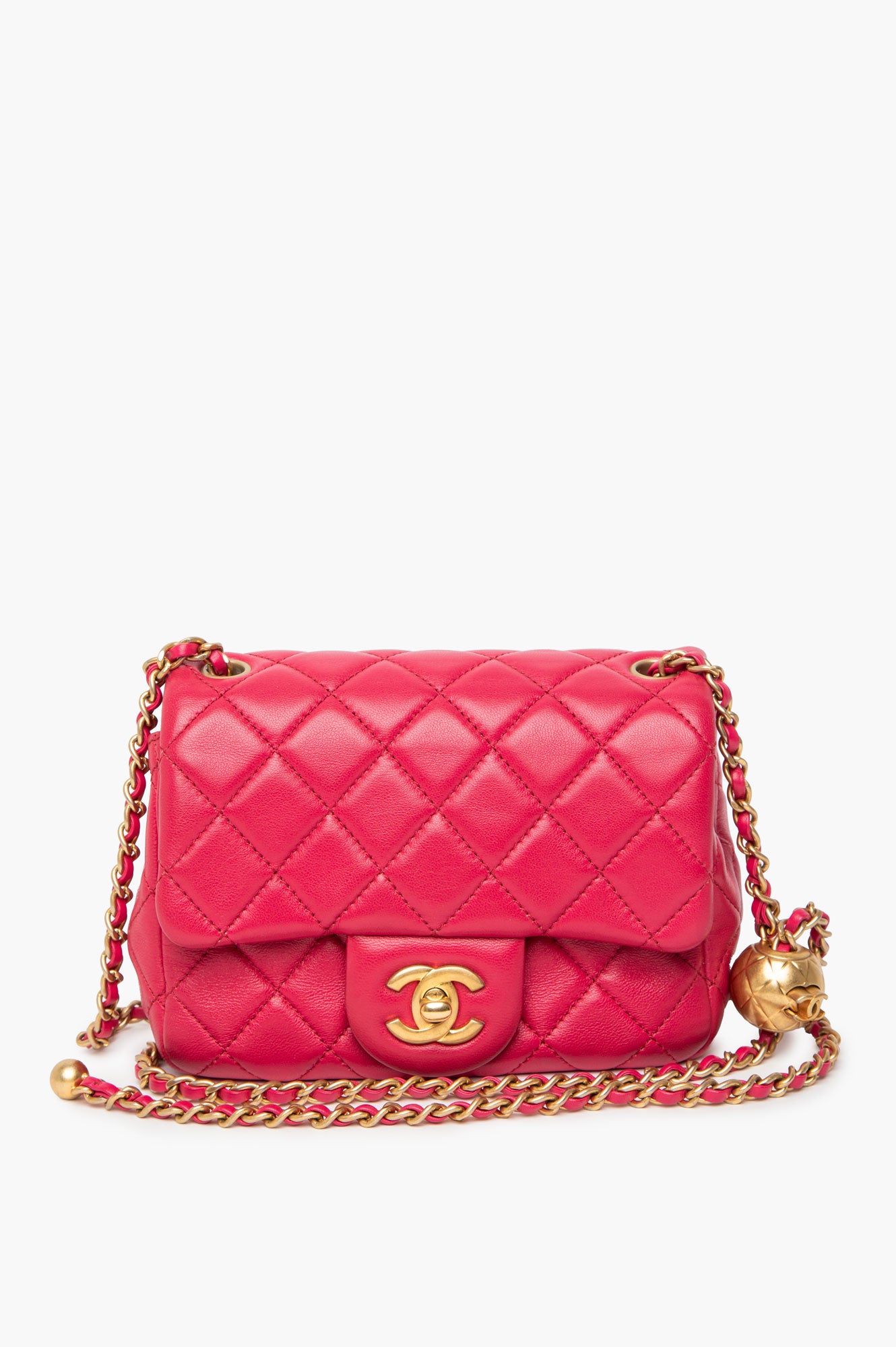 Chanel Pink Lambskin Mini Square Pearl Crush Bag