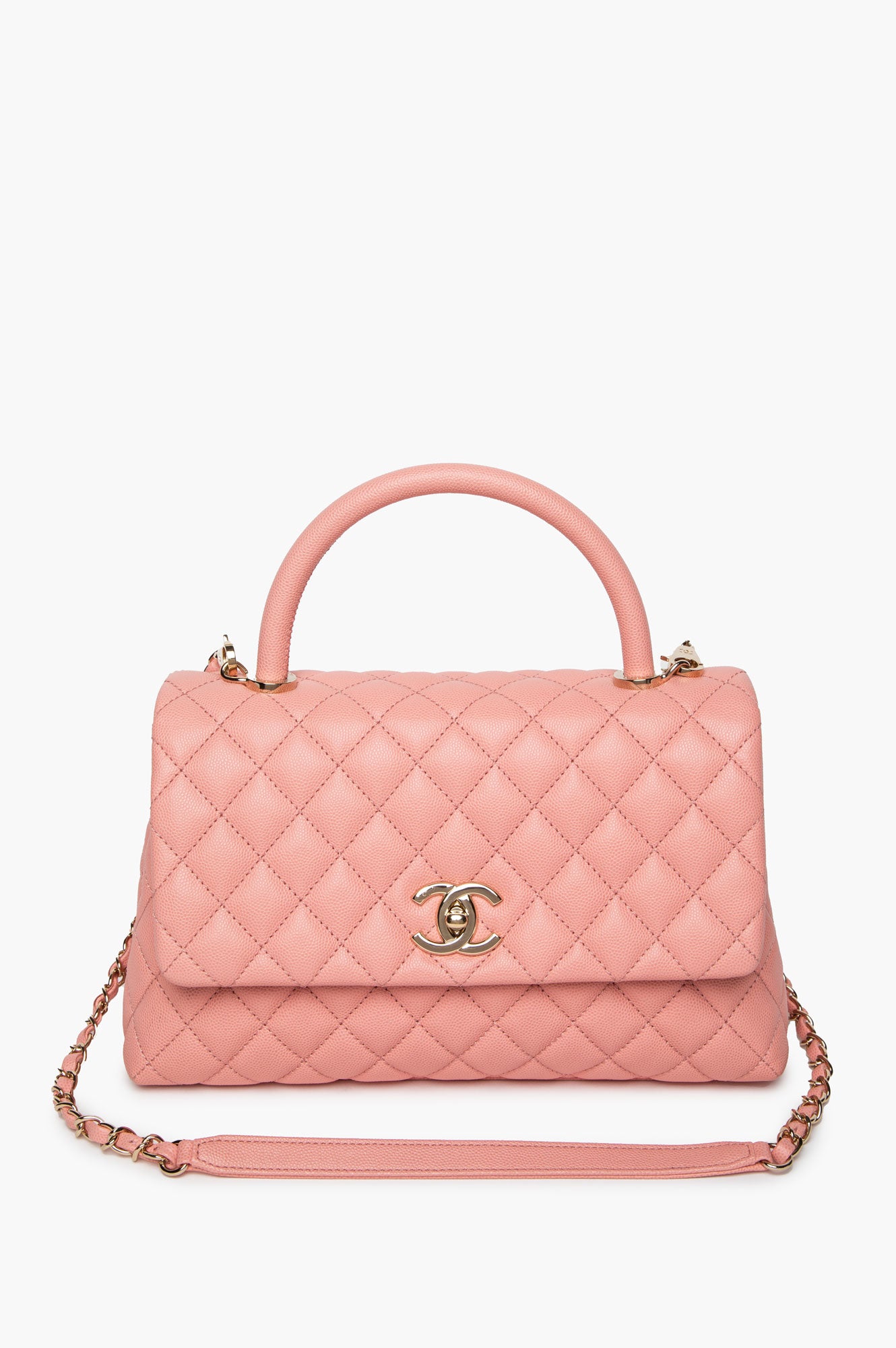 Chanel Pink Quilted Caviar Medium Coco Handle Flap Bag