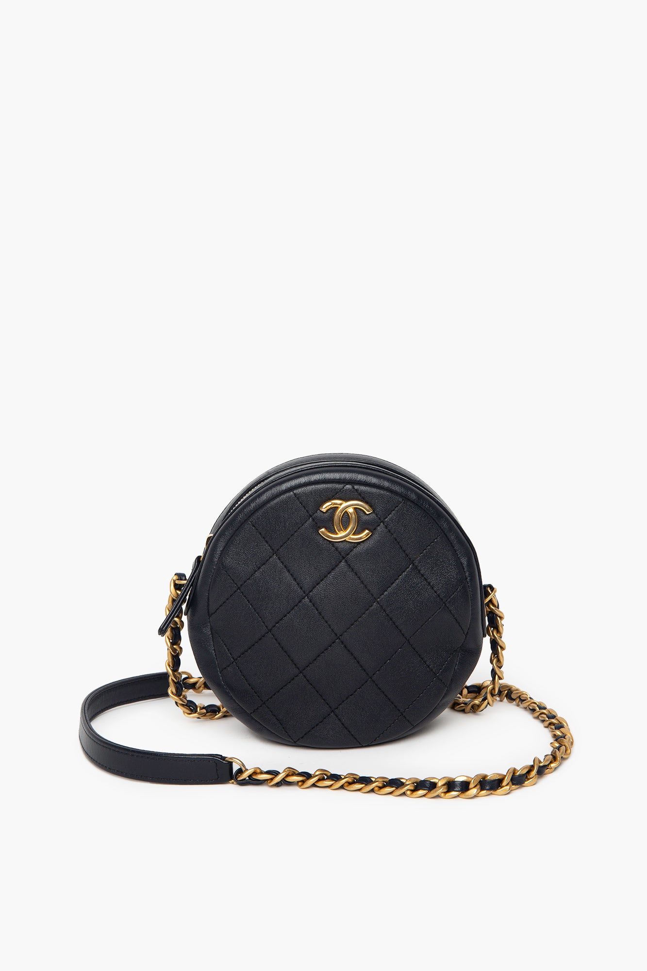 Chanel Quilted Dark Navy Glazed Calfskin Round Bag