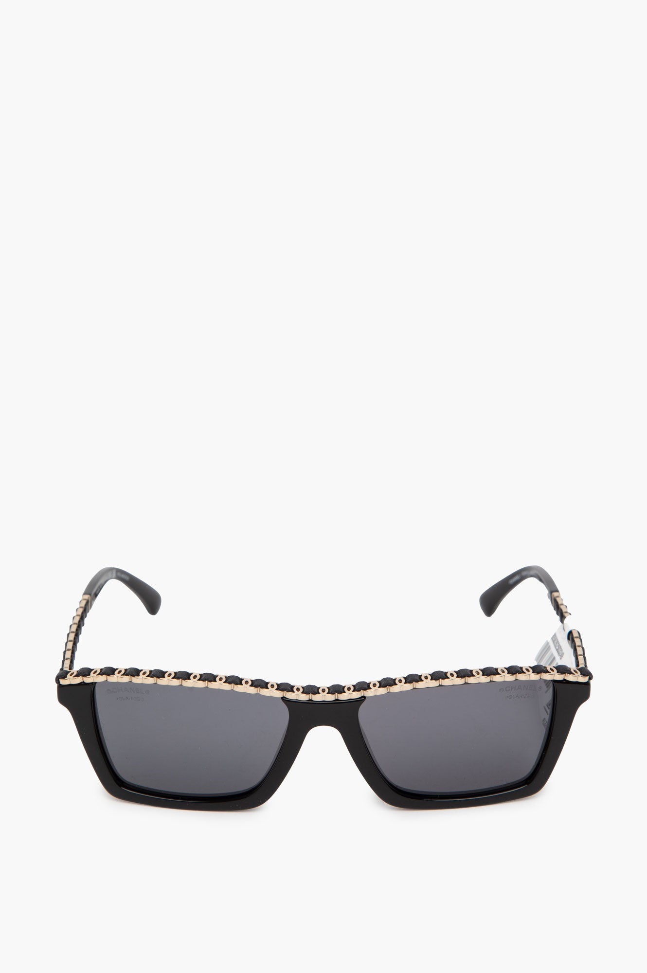 Chanel Rectangle Black Calfskin CC Logo Polarized Sunglasses
