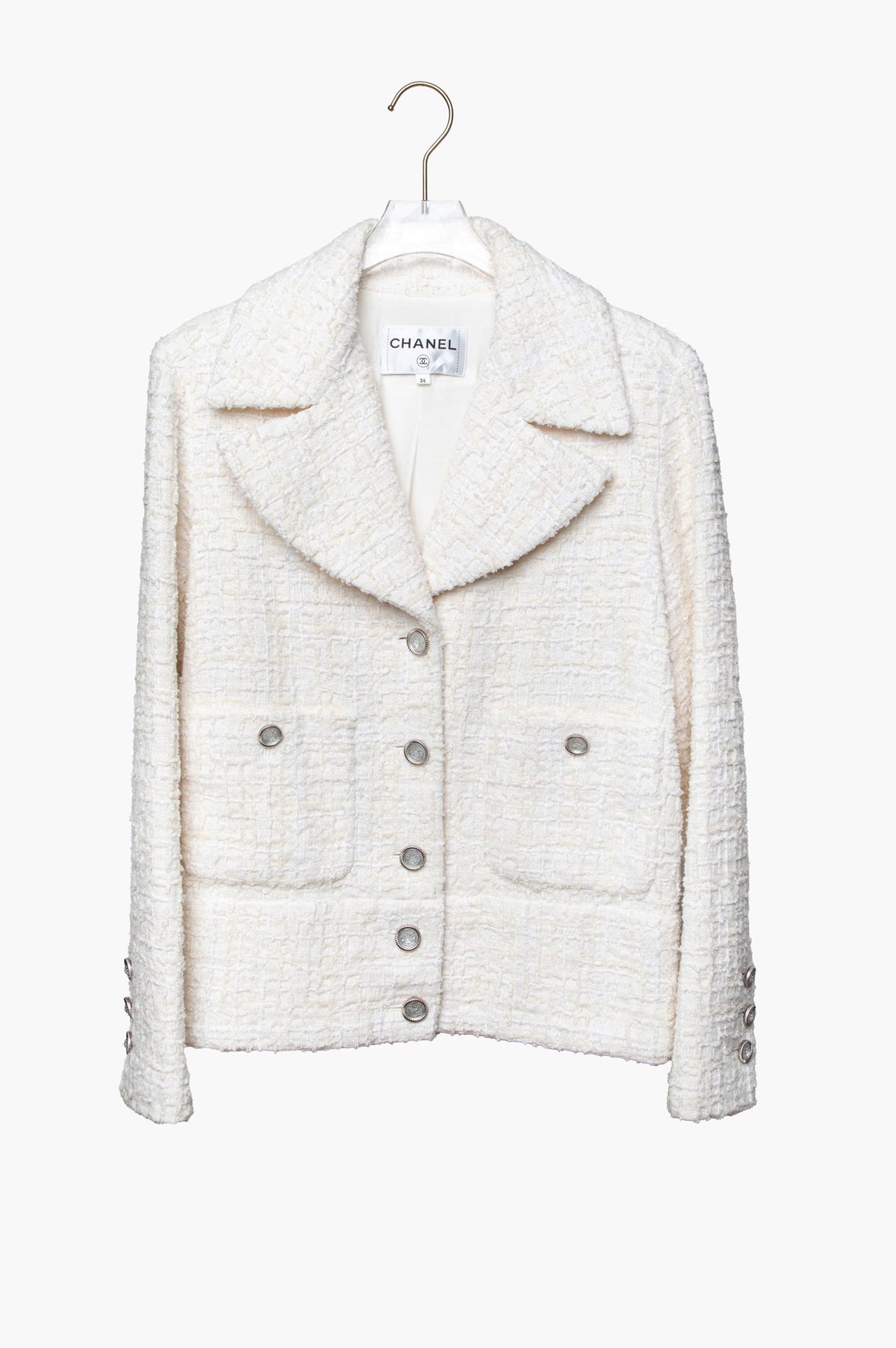 Chanel Spring 2022 White Tweed Tailored Jacket