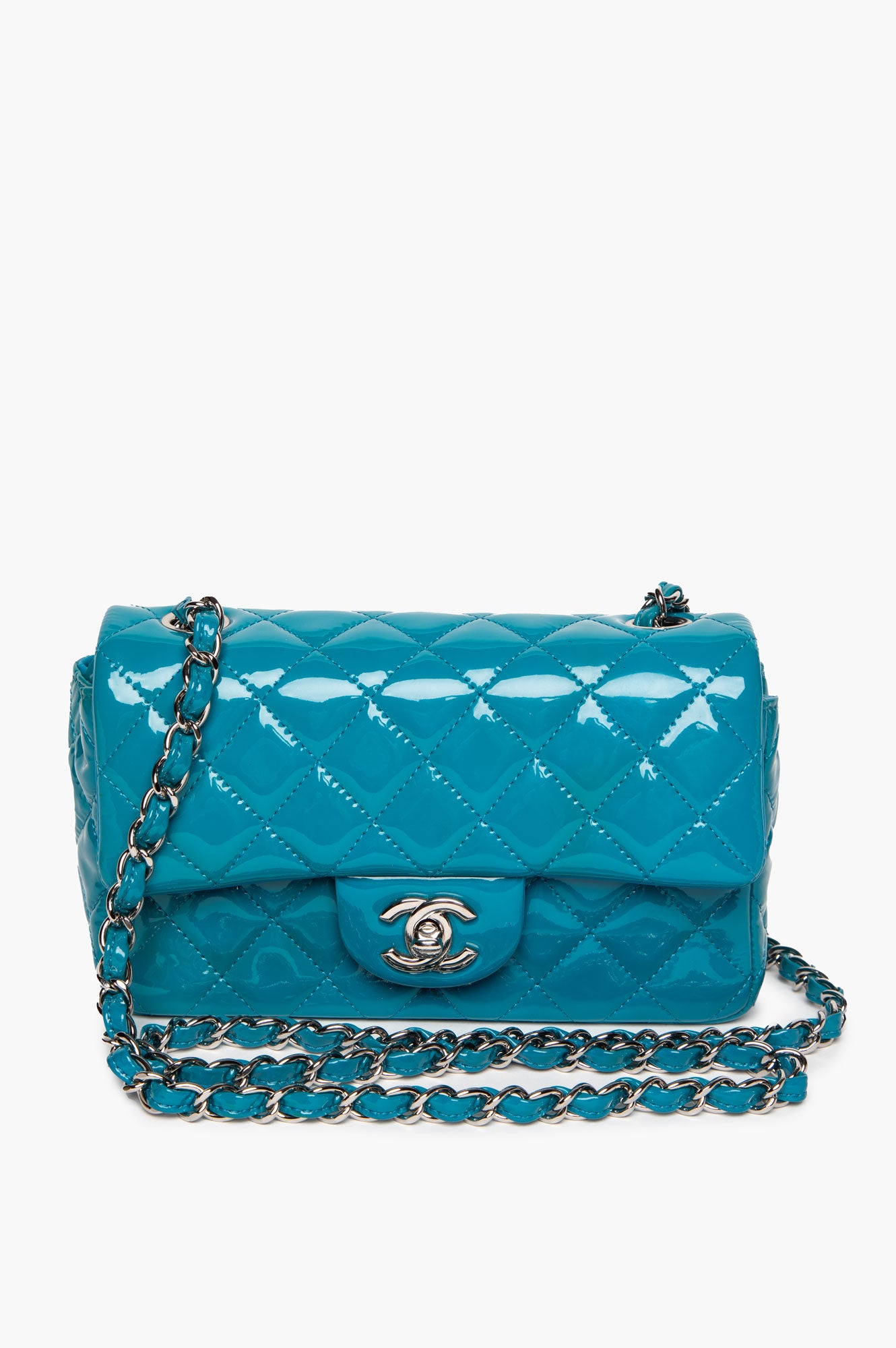Chanel Turquoise Patent Mini Rectangular Flap Bag
