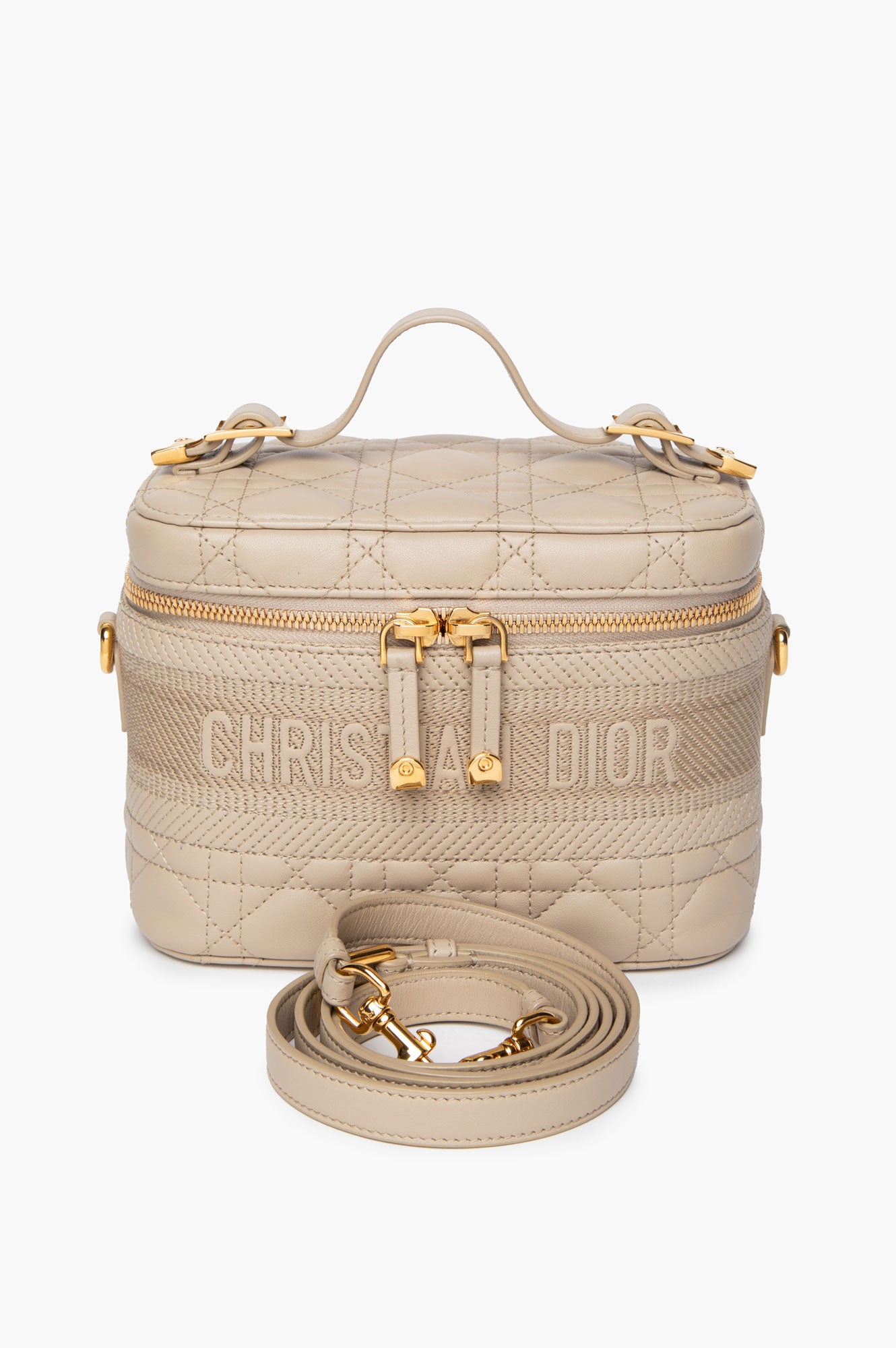 Christian Dior Beige Cannage Lambskin Travel Vanity Bag