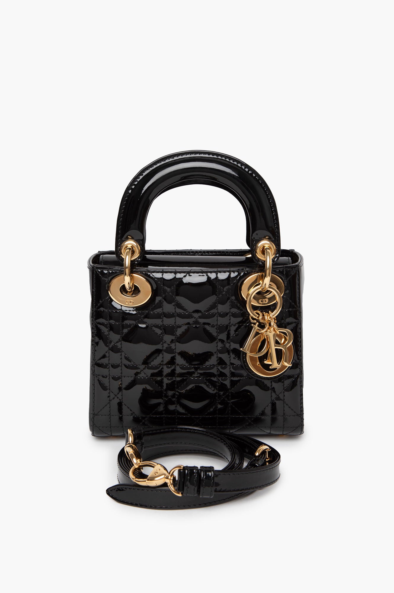 Christian Dior Black Lady Dior Mini Patent Bag