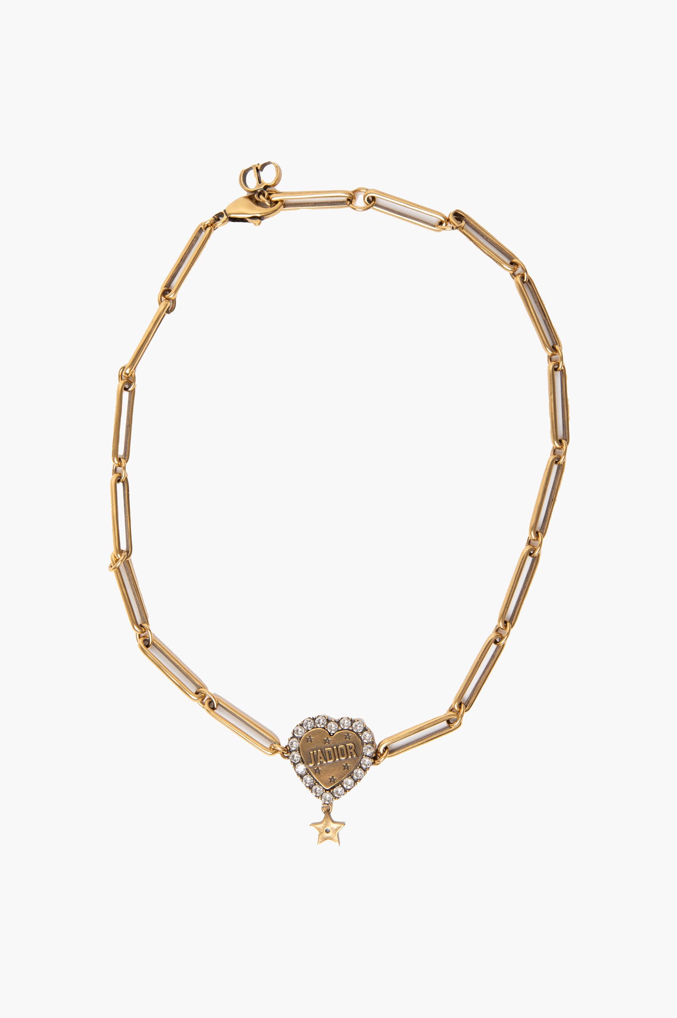 Christian Dior Burnished Gold-Tone J'Adior Crystal Heart Chain Choker