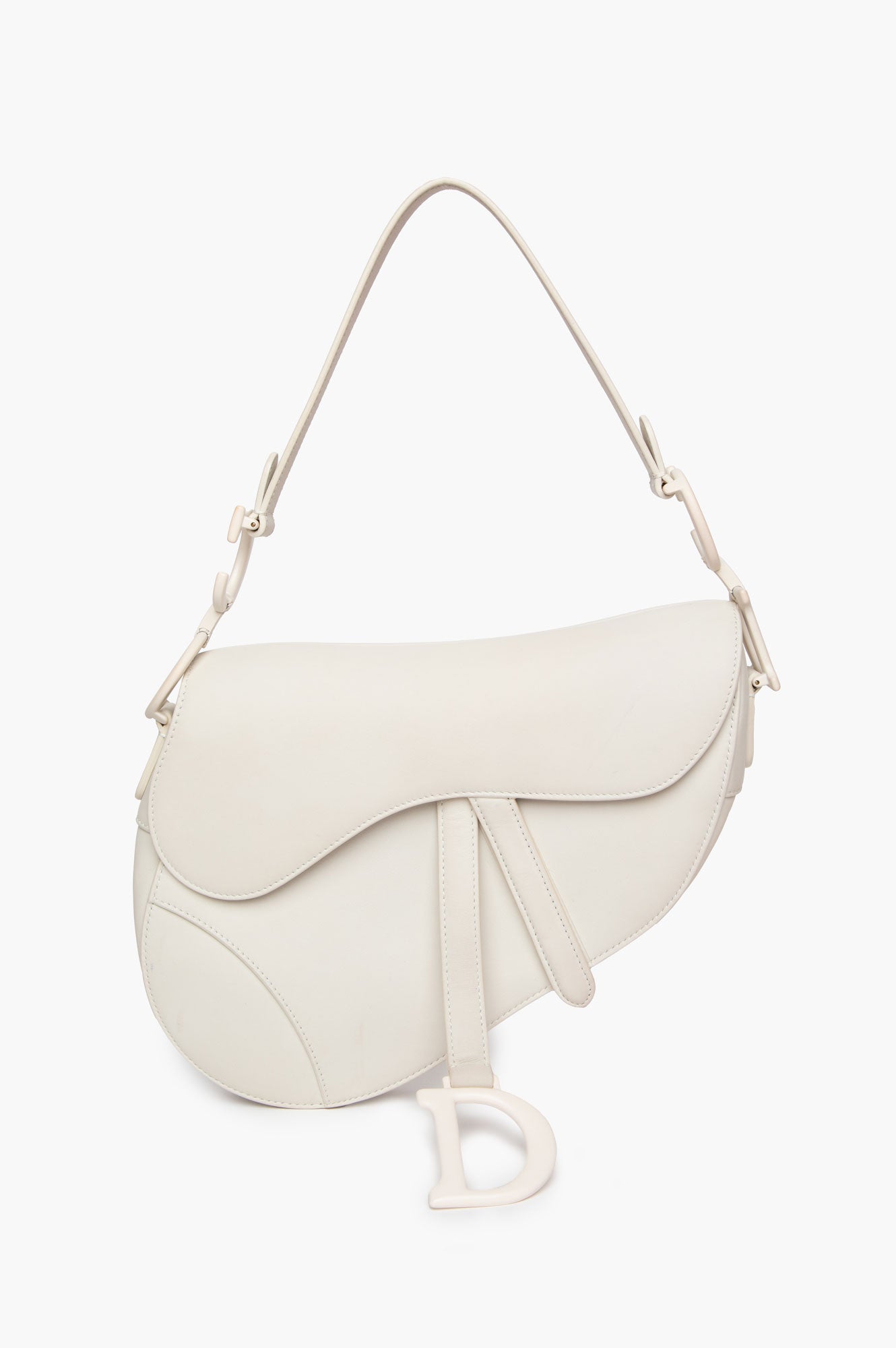 Christian Dior Off White Ultra Matte Calfskin Medium Saddle Bag