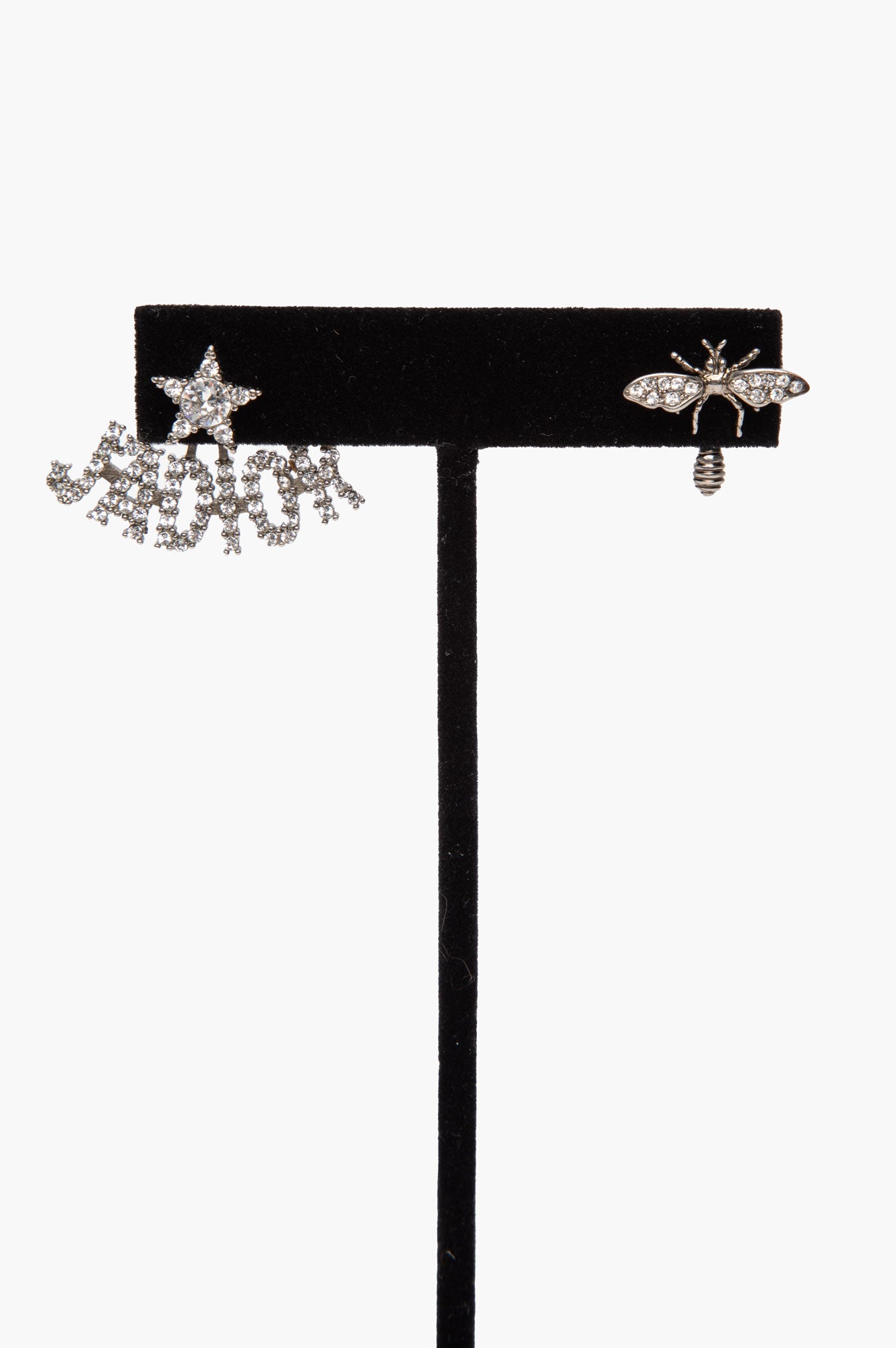 Christian Dior Silver-Tone Crystal J'Adior Asymmetrical Bee Earrings