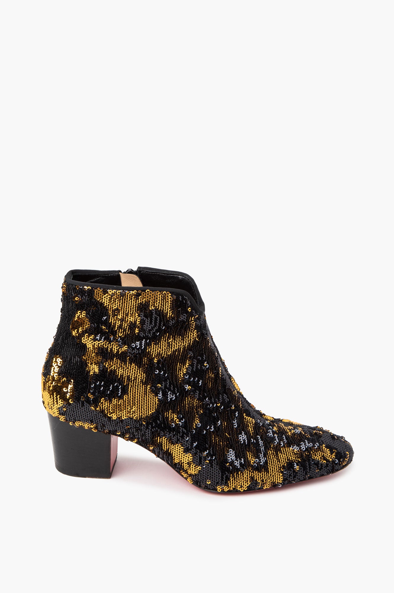 Christian Louboutin Black & Gold Sequin Disco 70s 55 Ankle Boots Size 36.5