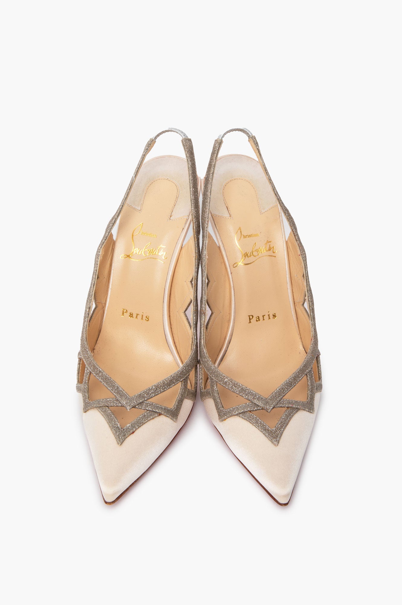 Christian Louboutin Cream Satin Stellare 100 Slingback Pumps Size 37.5