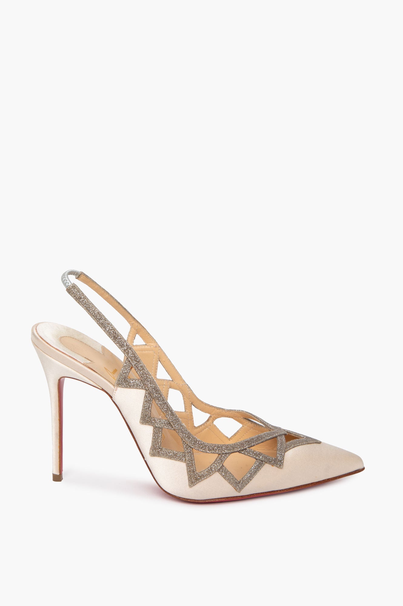 Christian Louboutin Cream Satin Stellare 100 Slingback Pumps Size 37.5