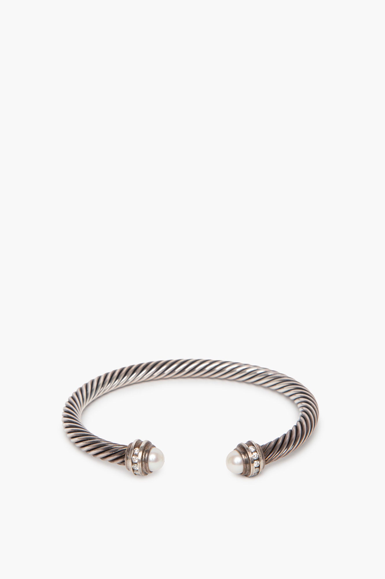David Yurman Sterling Silver Diamond Pearl Classic Cable Bracelet