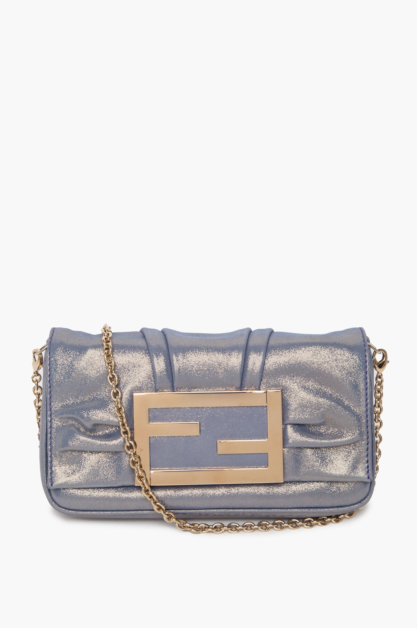 Fendi Iridescent Gold Periwinkle Mia Chain Pochette Bag