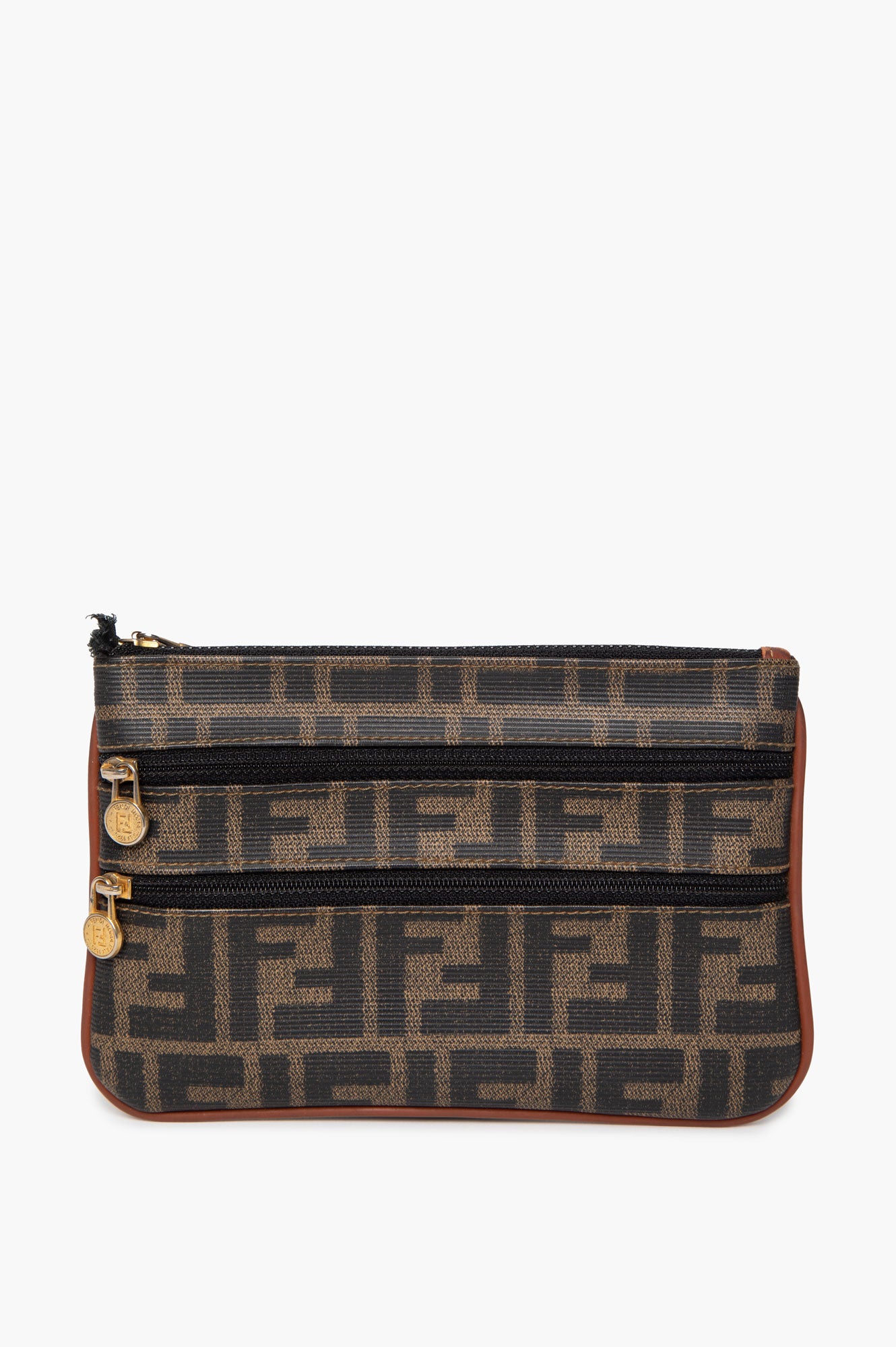 Fendi Tobacco Zucca Monogram Canvas Zip Pouch