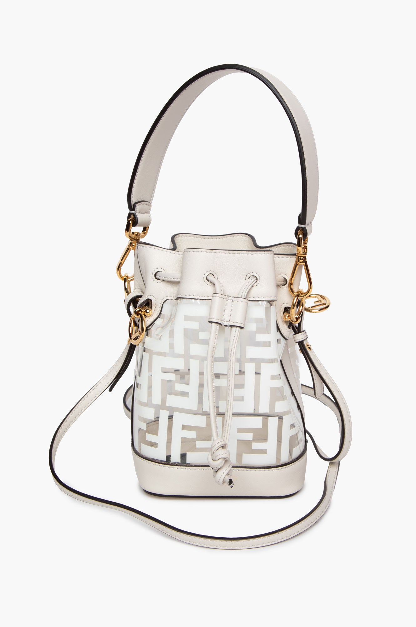 Fendi White Zucca Print Vinyl and Leather Mini Bucket Bag